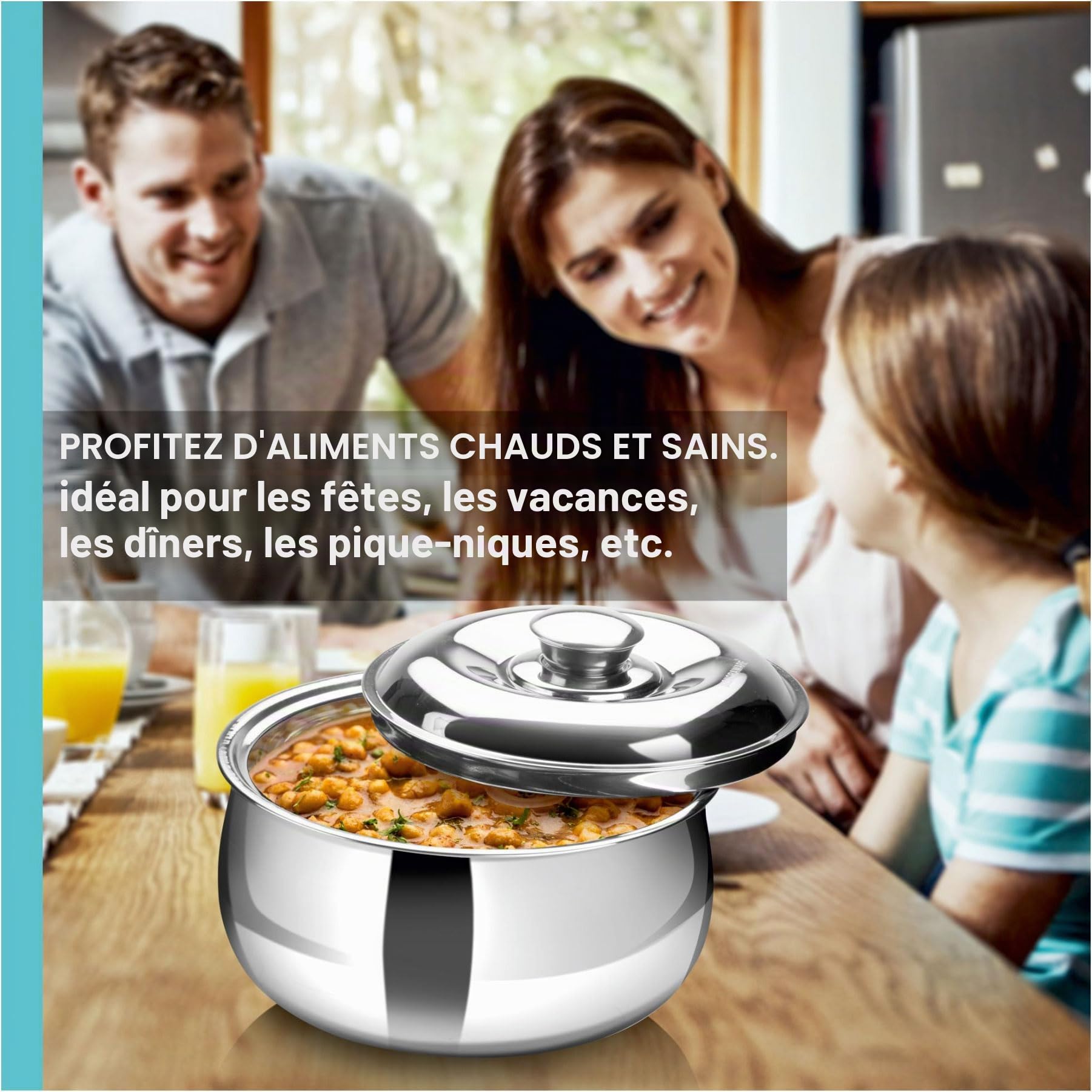 SIGNORA WARE Grande cocotte isotherme avec couvercle 3000 ml en acier inoxydable - Réchaud/refroidisseur - Bol de service thermique pour soupe/salade - Récipient pour aliments chauds - Meilleur