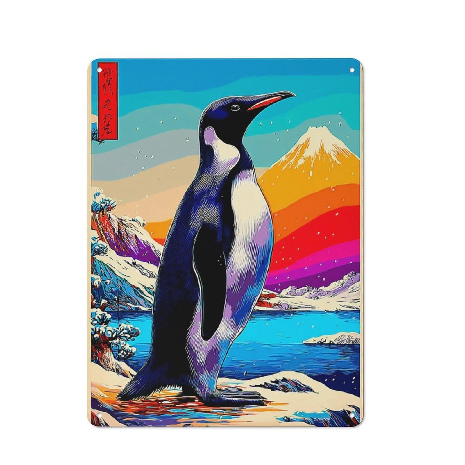 Junmoney Penguin In Snowy Landscape Urban Decorative Metal Plaque 40X30cm Featuring Loft Wall Plaque For Loft, Studio, Office Or Creative Room