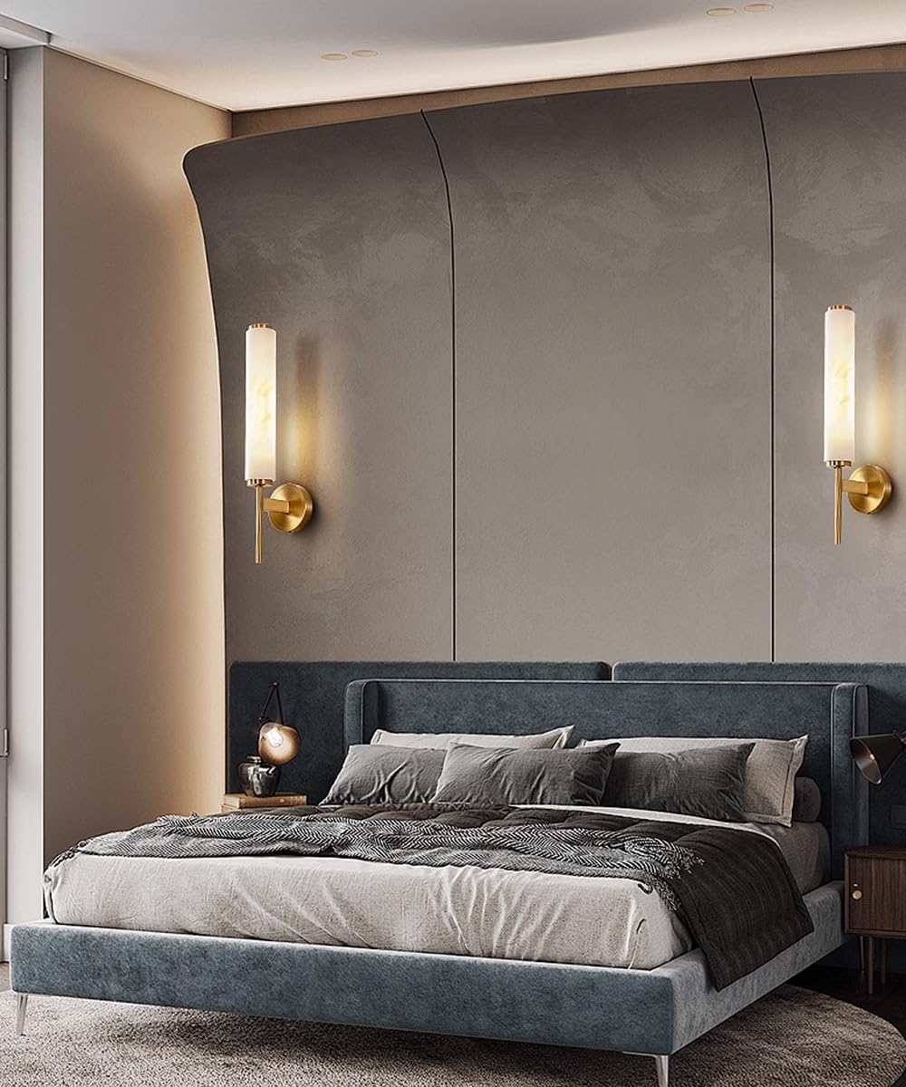 Applique da Parete Moderne luci Applique in alabastro Naturale Applique in Ottone Dorato per lavabo da Bagno Applique in Marmo Pietra di Marmo per Soggiorno Cucina Ristorante Corri
