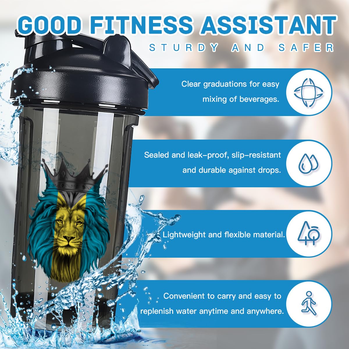Bahamas Flag 2 18 Ounce Shaker Bottle Drink Mixer Leak-proof Pre Workout Protein Shakes Meal Replacement Shakes Bottles 500ML/18 Oz Black
