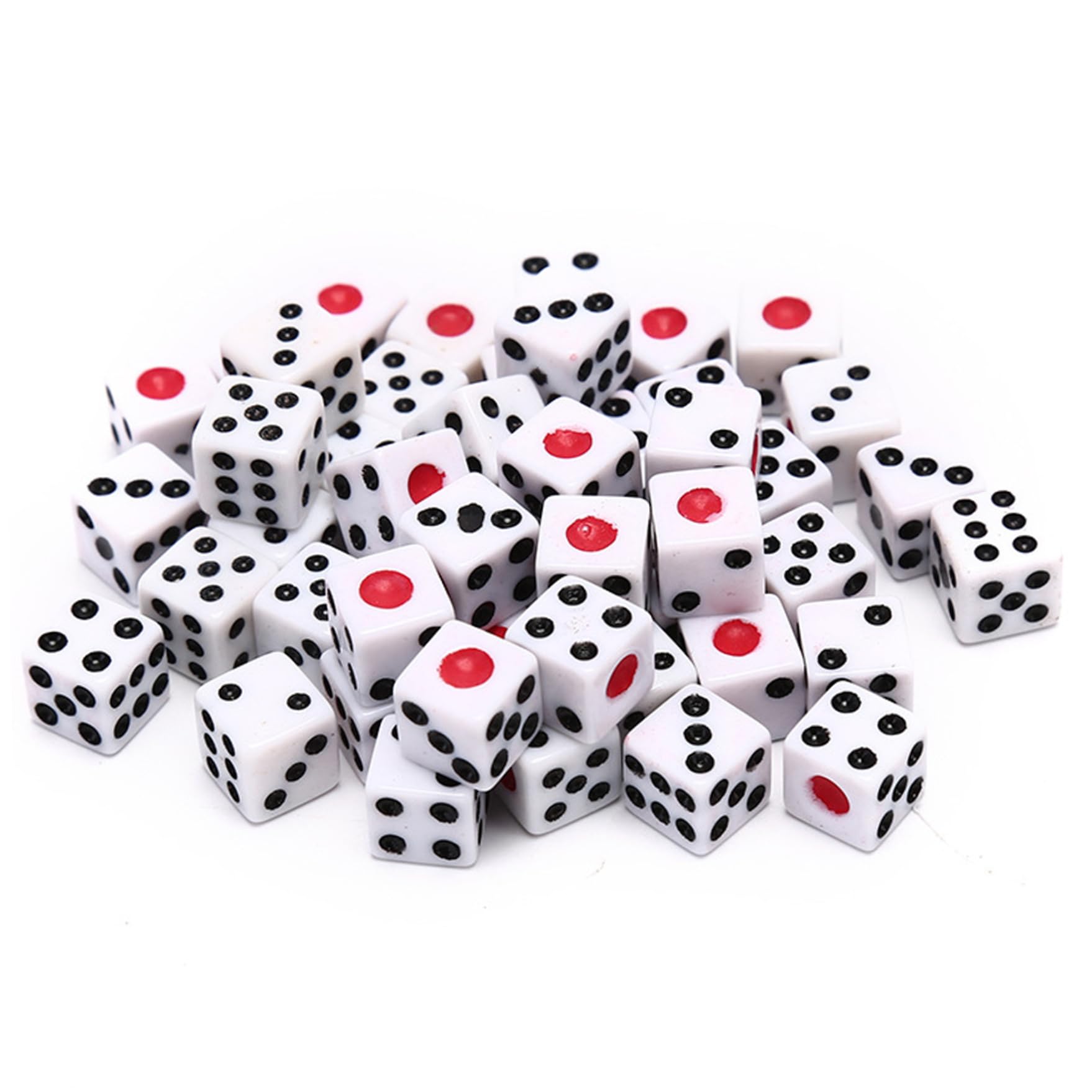 Set di Dadi da 50 Pezzi, Dadi in Acrilico a 6 Facce, Mini da 8 mm con Punti Neri e Rossi per Giochi da Tavolo, insegnamento della Matematica, attività, Tema del Casinò, bomboniere del Casinò