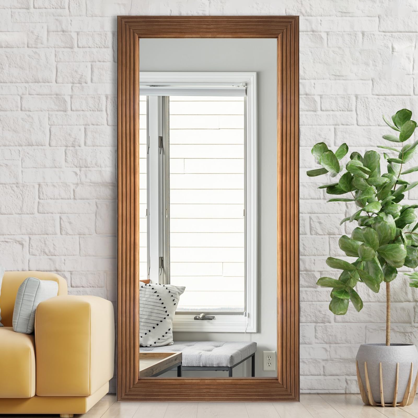 DAOYIJIAJU Rustic Wooden Framed Wall Mirror, Large Natural Wood