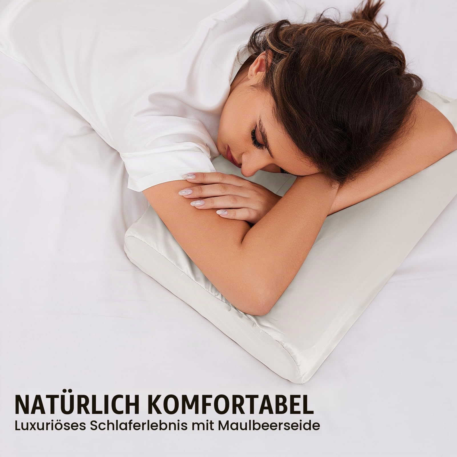 THXSILK 2er Set Maulbeerseide Kissenbezug für Kontur Gedächtnisschaum Kissen Latex Cervical 19 Momme Seidenkissenbezug, Hypoallergen Waschbar (50x30x10/7 cm（2er-Pack）, Natürliches Weiß)