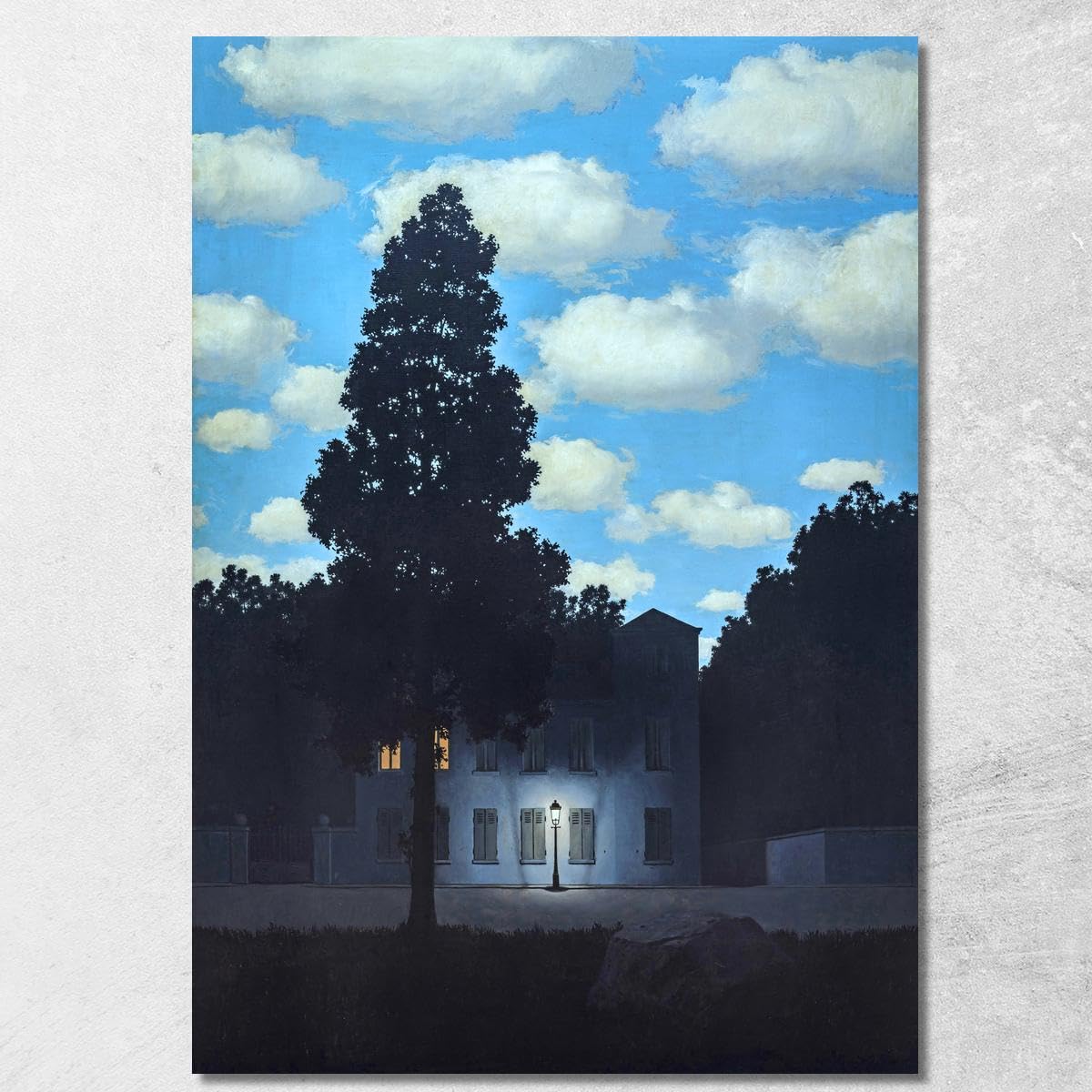 CheQuadro! L'empire des lumières Magritte, grand tableau de haute qualité imprimé sur toile, beaux-arts, encadré prêt à accrocher bsa19-50x70 cm