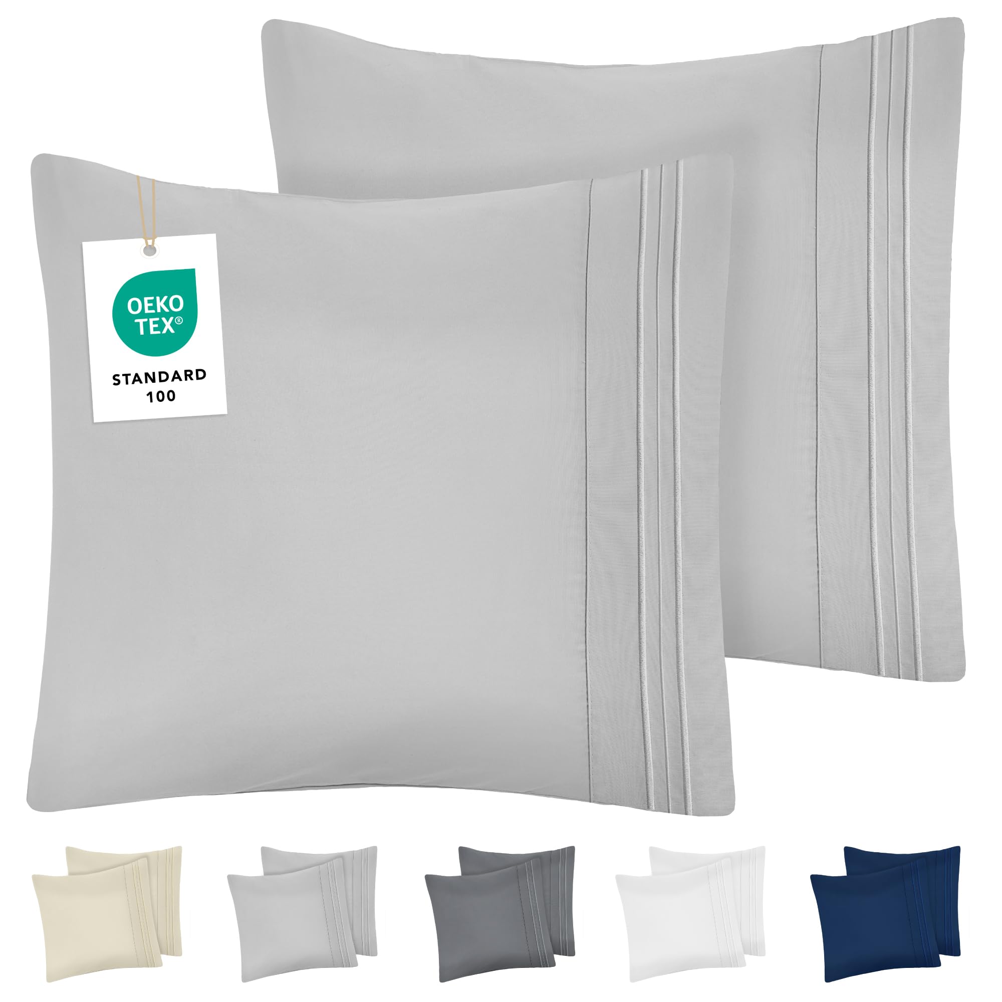 DREAMZIE Kissenbezug 60x60 Grau 2er Set Premium Mikrofaser mit Stickmuster Oeko-TEX Zertifiziert - Kopfkissenbezug 60x60 Weich