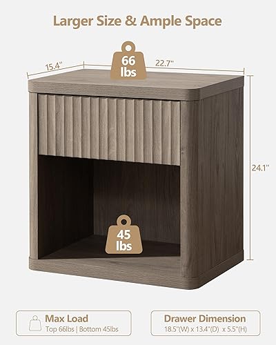 Miniatura 3 de SICOTAS Juego de 2 mesitas de noche con cajón, mesa auxiliar de cama acanalada, mesa auxiliar grande, moderna y ancha, mesita de noche de mediados