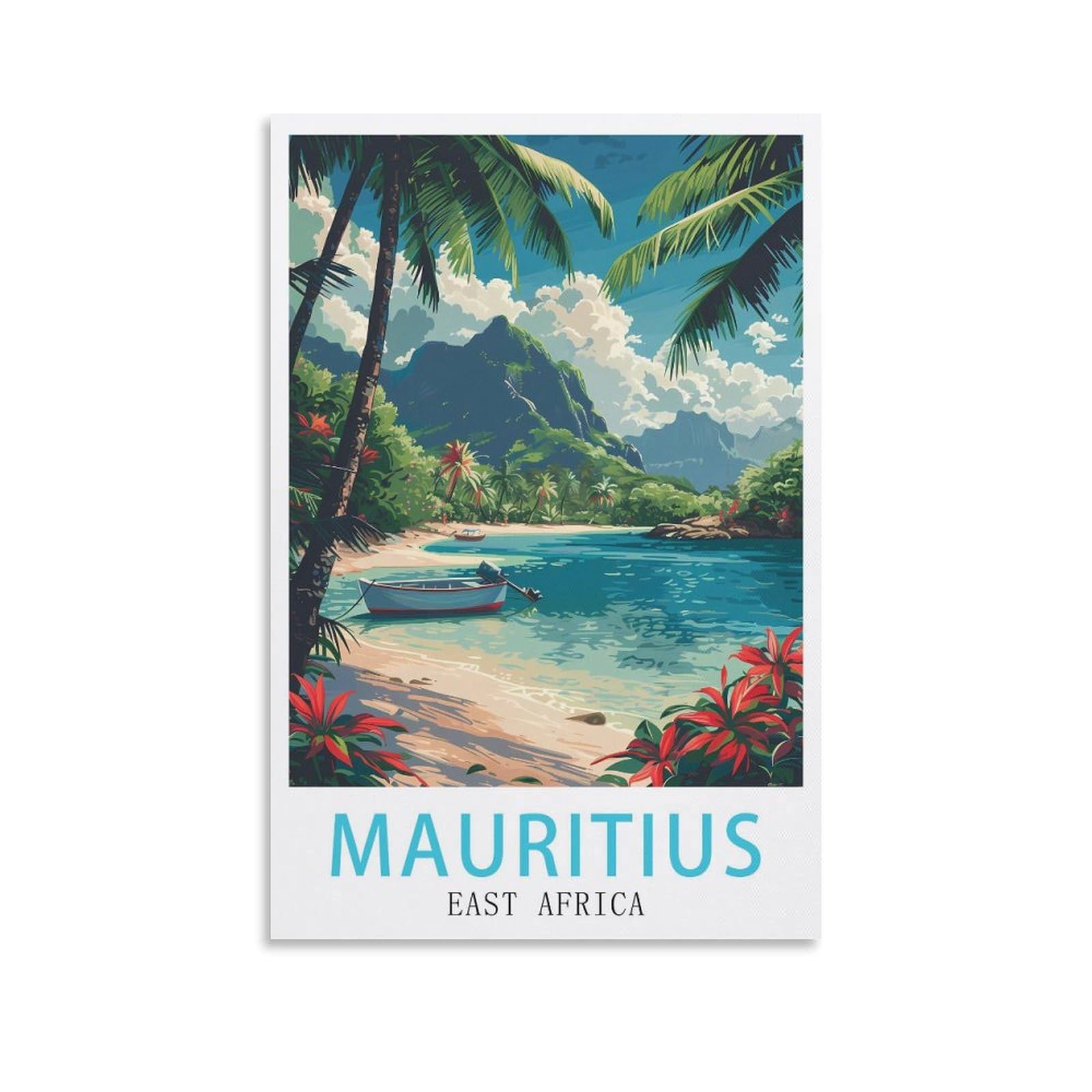 LOLWNNI East Africa Mauritius Vintage Travel Poster 12x18inch(30x45cm) Canvas Wall Art Print Picture Paintings for Living Room Bedroom Decor