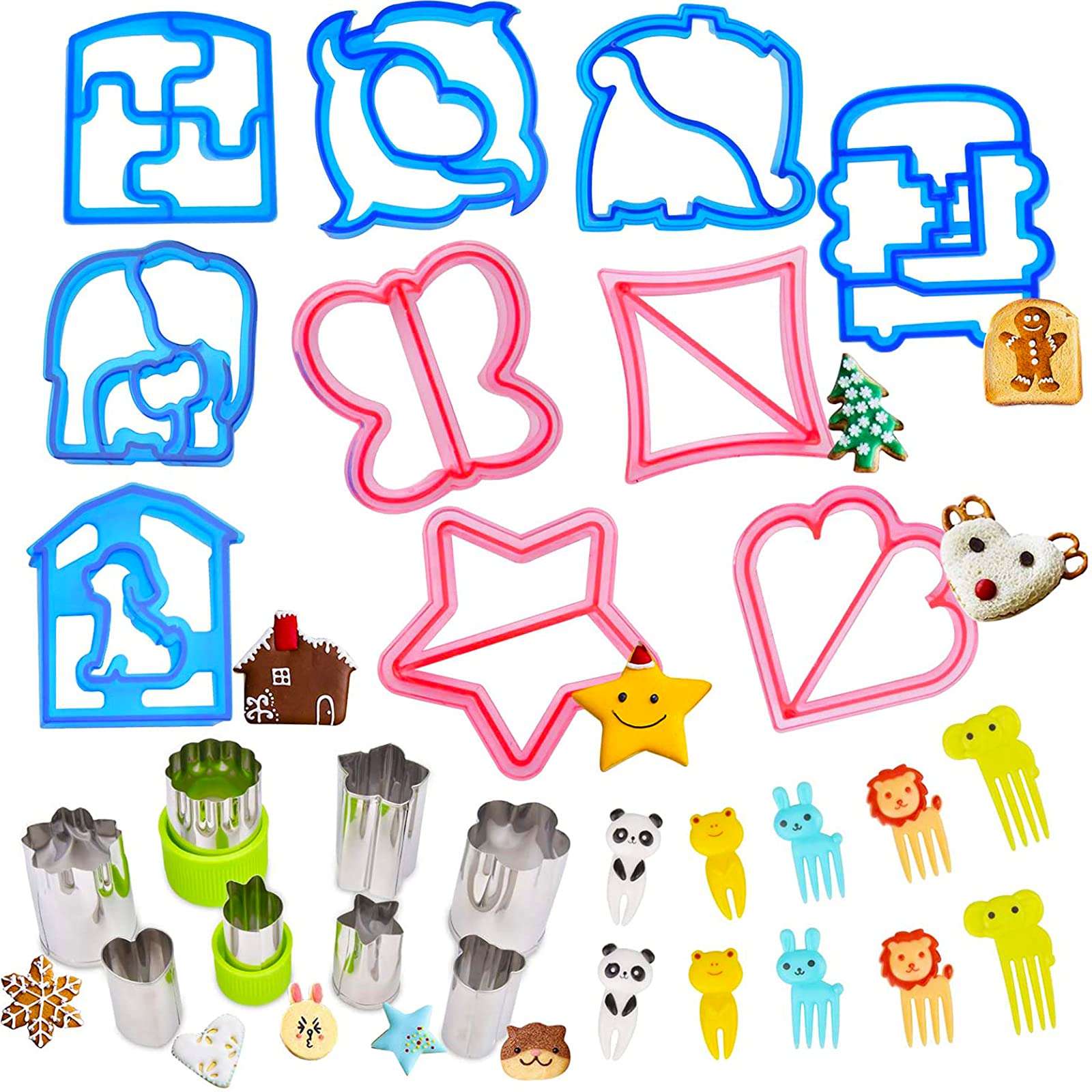 28PCS Sandwich Cutters Set for Kids, Holiday Cookie Cutters Vegetable Fruit Cutter Shape for Boy Lunchbox & Bento Box with Animal, Micky Mouse, Heart, Star, etc Shapes| Food Grade Stainless Steel