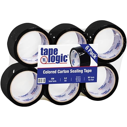 Tape Logic Cinta Selladora de Carton, 2.2 Mil, 2" x 55 yardas, Negro, 6Caja