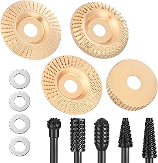 13PCS Angle Grinder Attachments Set, Carbon Steel Wood Carving Disc Kit for 4" or 4 1/2" Angle Grinder with 7/8" Arbor, Includes Rotary Burr Rasp Set, Ideal for Woodworking Projects