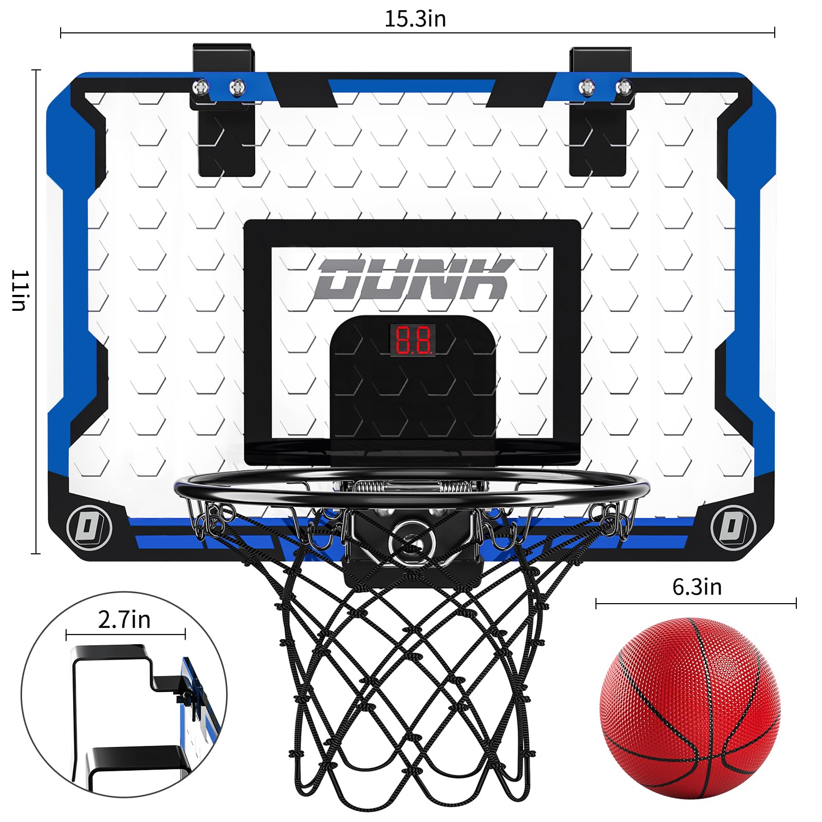 TEMI Indoor Basketball Hoop for Kids Indoor Over The Door Mini Basketball Hoops - Image 2