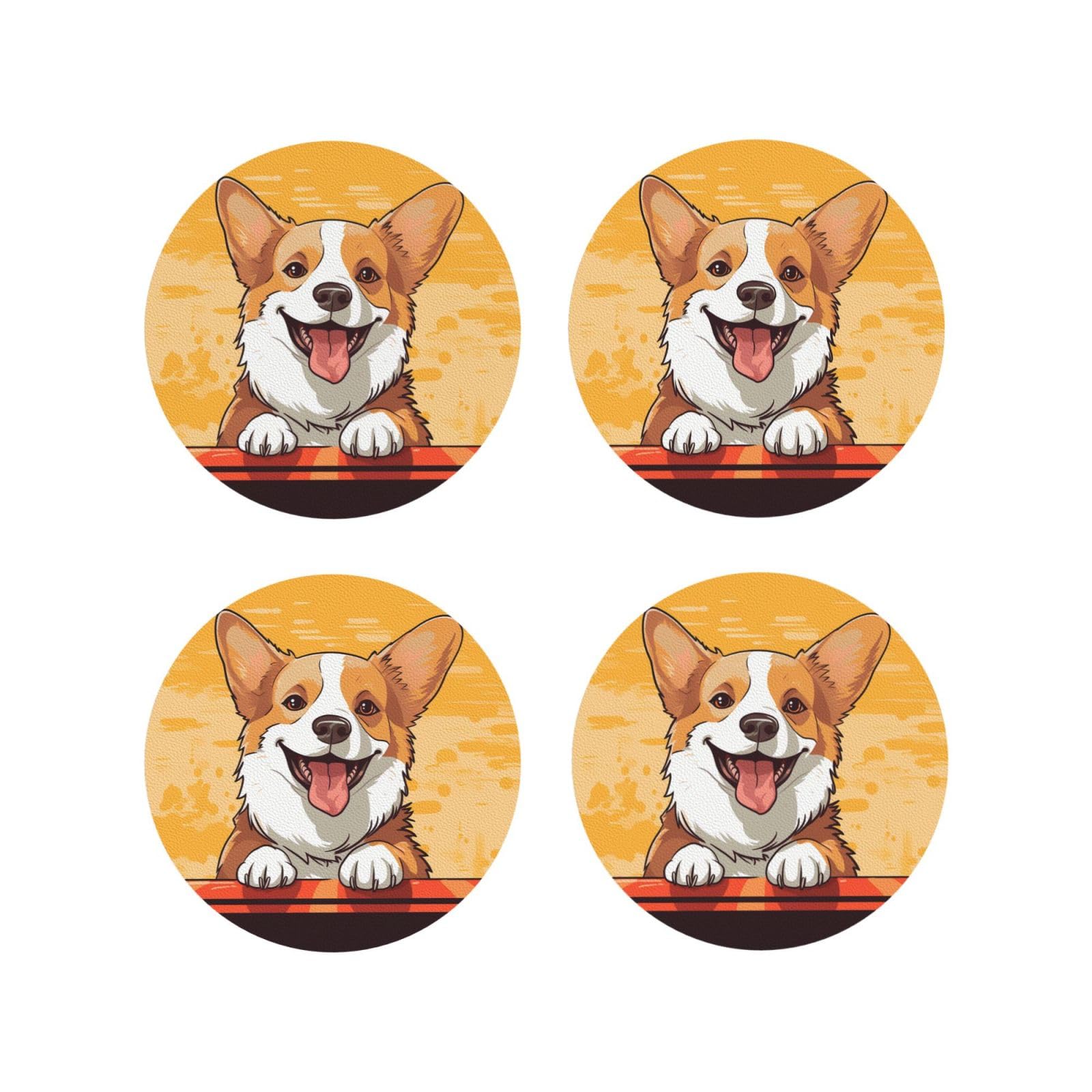 4pcs Drink Coasters for Tabletop Protection, 4" Leather Coasters for Drinks, Cute Corgi Dog Cup Coasters for Coffee Table Decor, Non-Slip Drinking Cup Mat for Hot Or Cold Drink