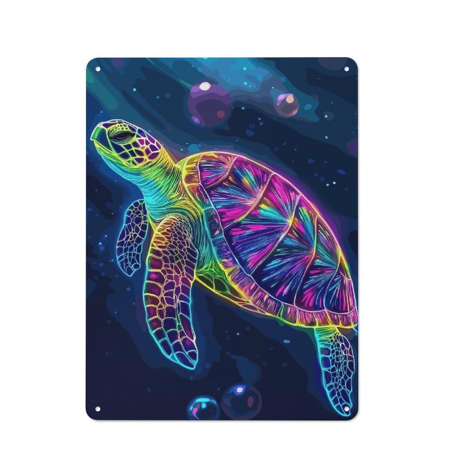 Junmoney Colorful Sea Turtle In Deep Blue Retro Metal Plaque 40X30cm For Living Room Or Hallway, For An Autumn Wall Display In Living Room And Hallway