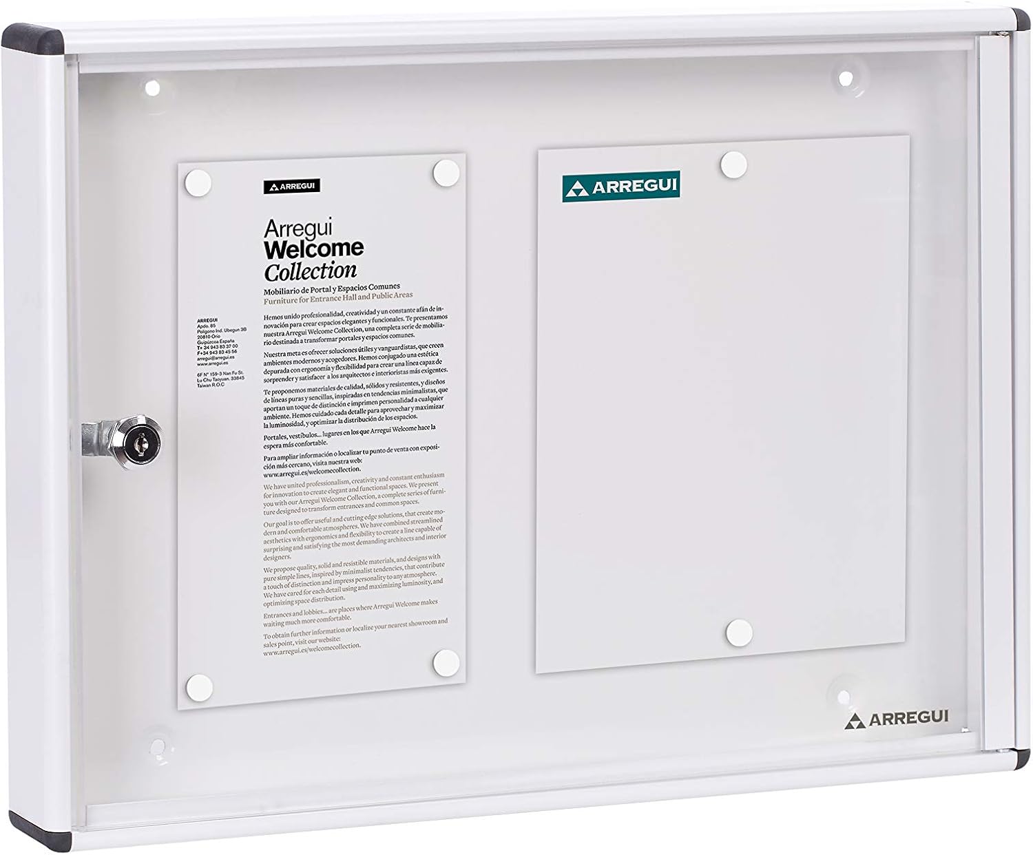 ARREGUI PAN46 Aluminium Display Case for 2 DIN A4 Sheets Weatherproof Display Case Magnetic Information Box with Key Information Board 8 Magnets Including 35 x 48 x 5 cm Gold