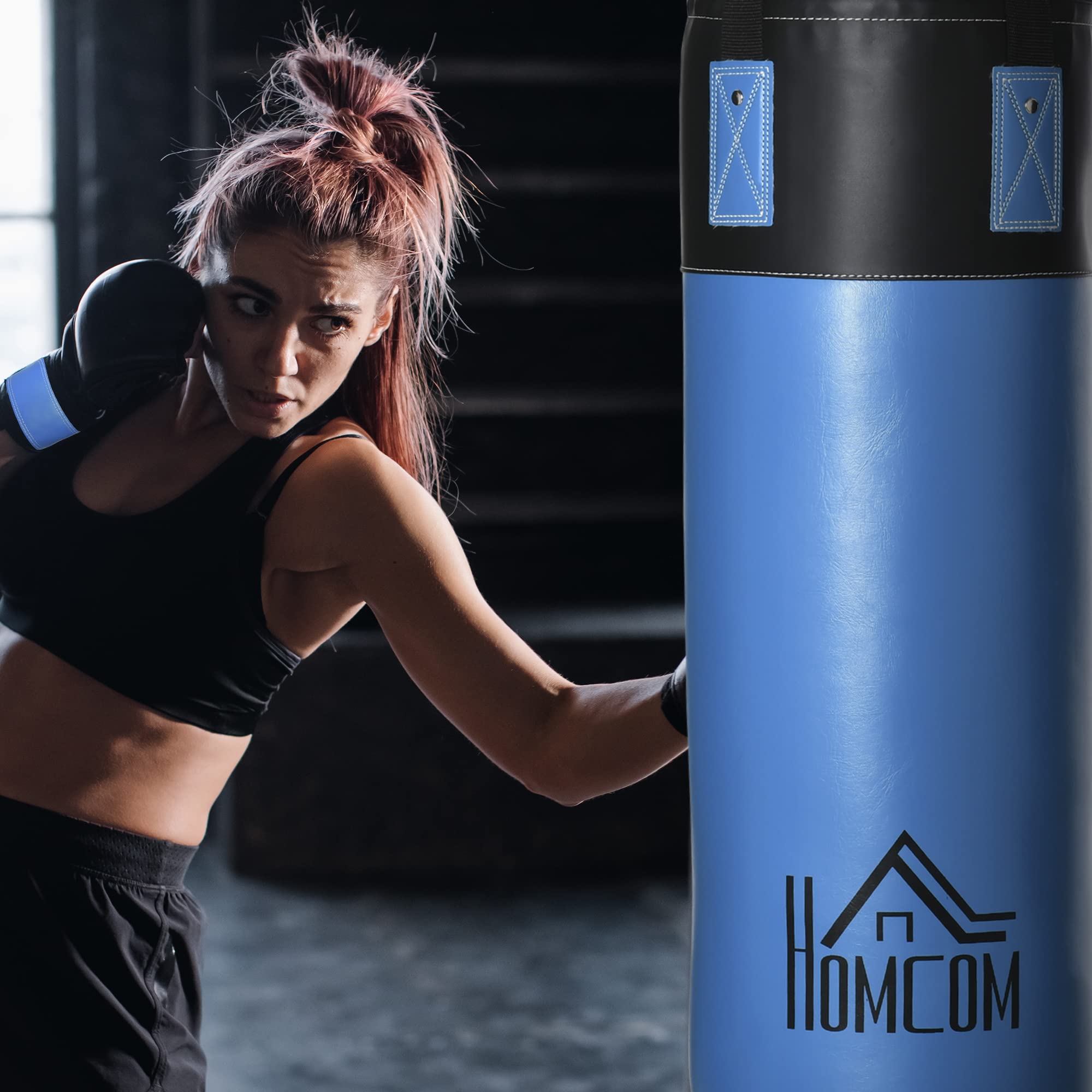 HOMCOM Saco de Boxeo Profesional, Punching Bag 72 cm con Guantes de 8 oz Gancho y Bolsa de Almacenaje, Saco de Arena para MMA, Karate, Taekwondo y Entrenamiento en Gimnasio en Casa