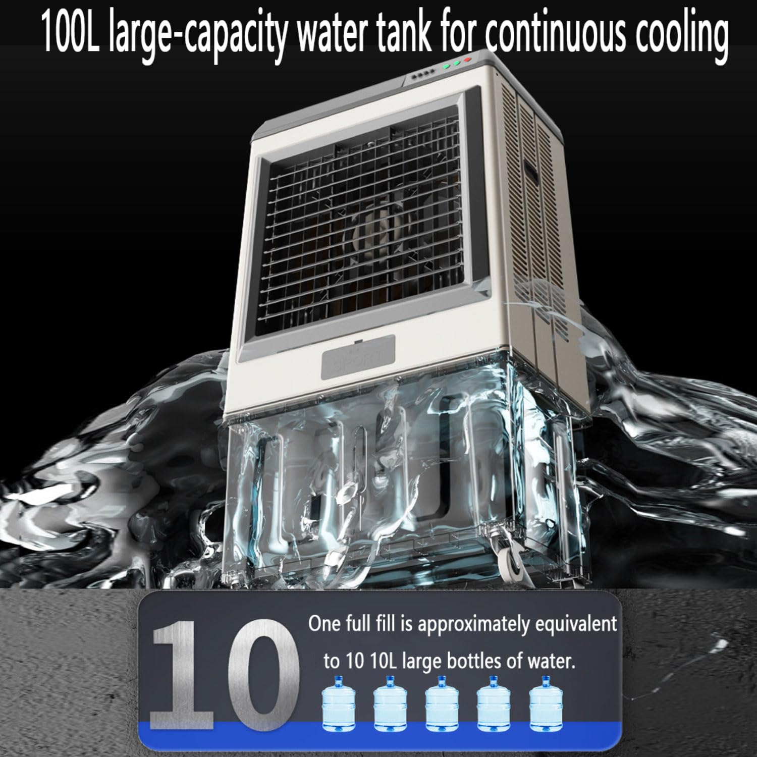 100L refrigeratore d'aria portatile con serbatoio di ghiaccio, aria condizionata evaporativa a 3 velocità per grandi stanze, design oscillante e funzionamento silenzioso per il comfort interno all'ape