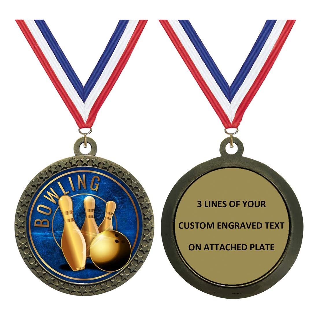 Express Medals Various Styles 1 to 50 Pack of Engraved Gold Bowling Medals Trophy Award with Neck Ribbon Medal Trophies Gift Prize Custom Bowler