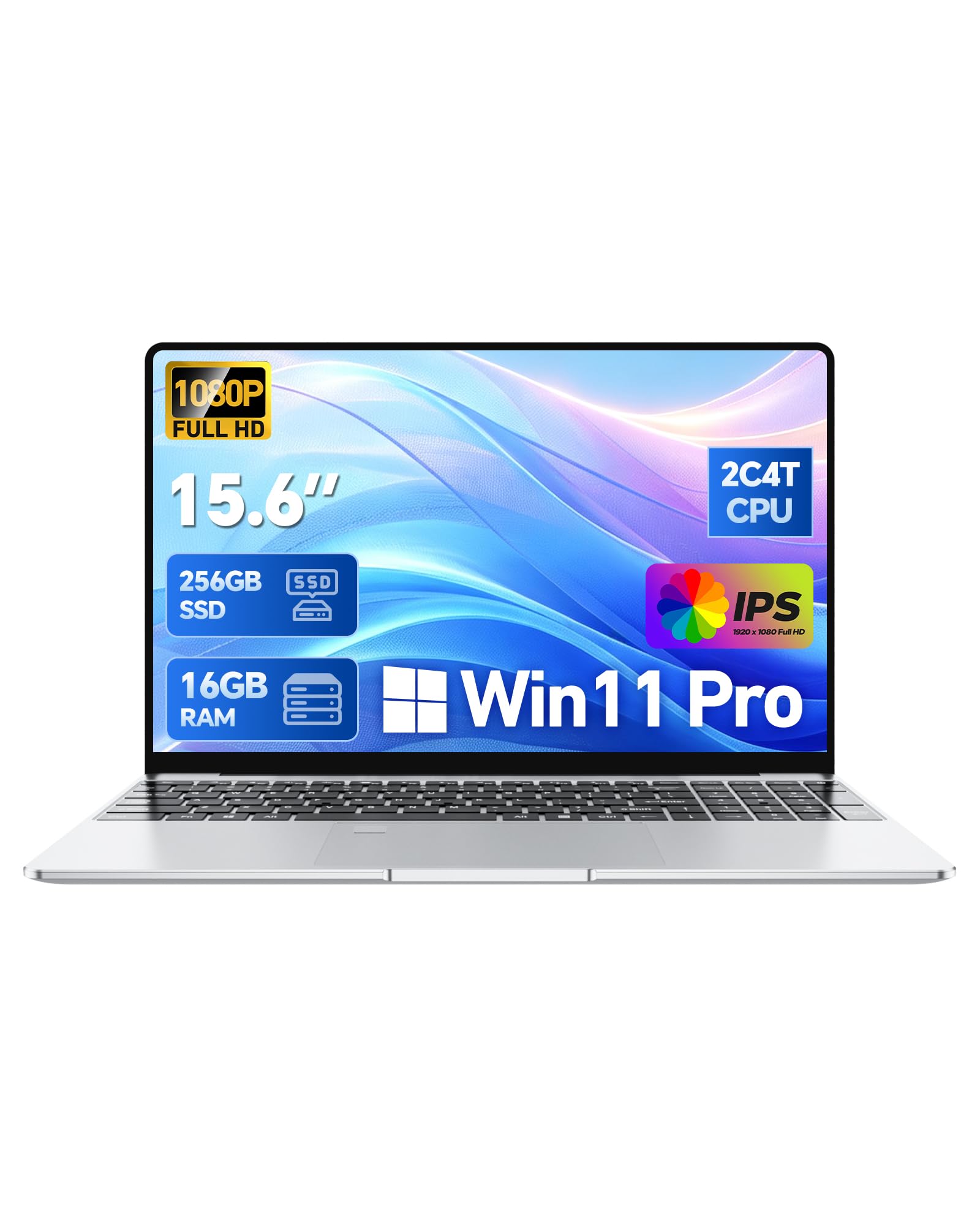15.6" Laptop, Win 11 Pro 16GB RAM Computer, Pentium 2C4T 2.10GHz Base Speed