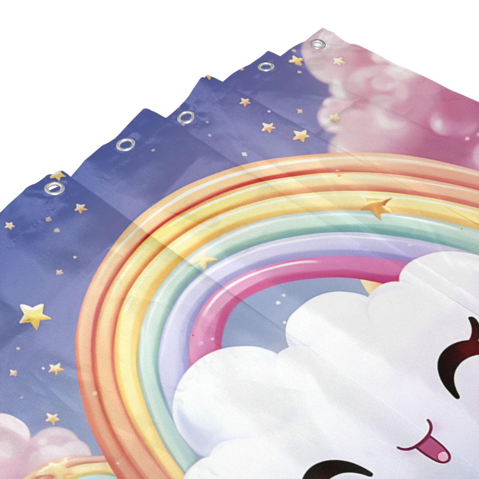 Duschvorhang Regenbogen Cartoon-Wolken – Bunt, 183x183 Cm, Stoff – Fröhliche Kinder-Deko Fürs Badezimmer, Inkl. Haken