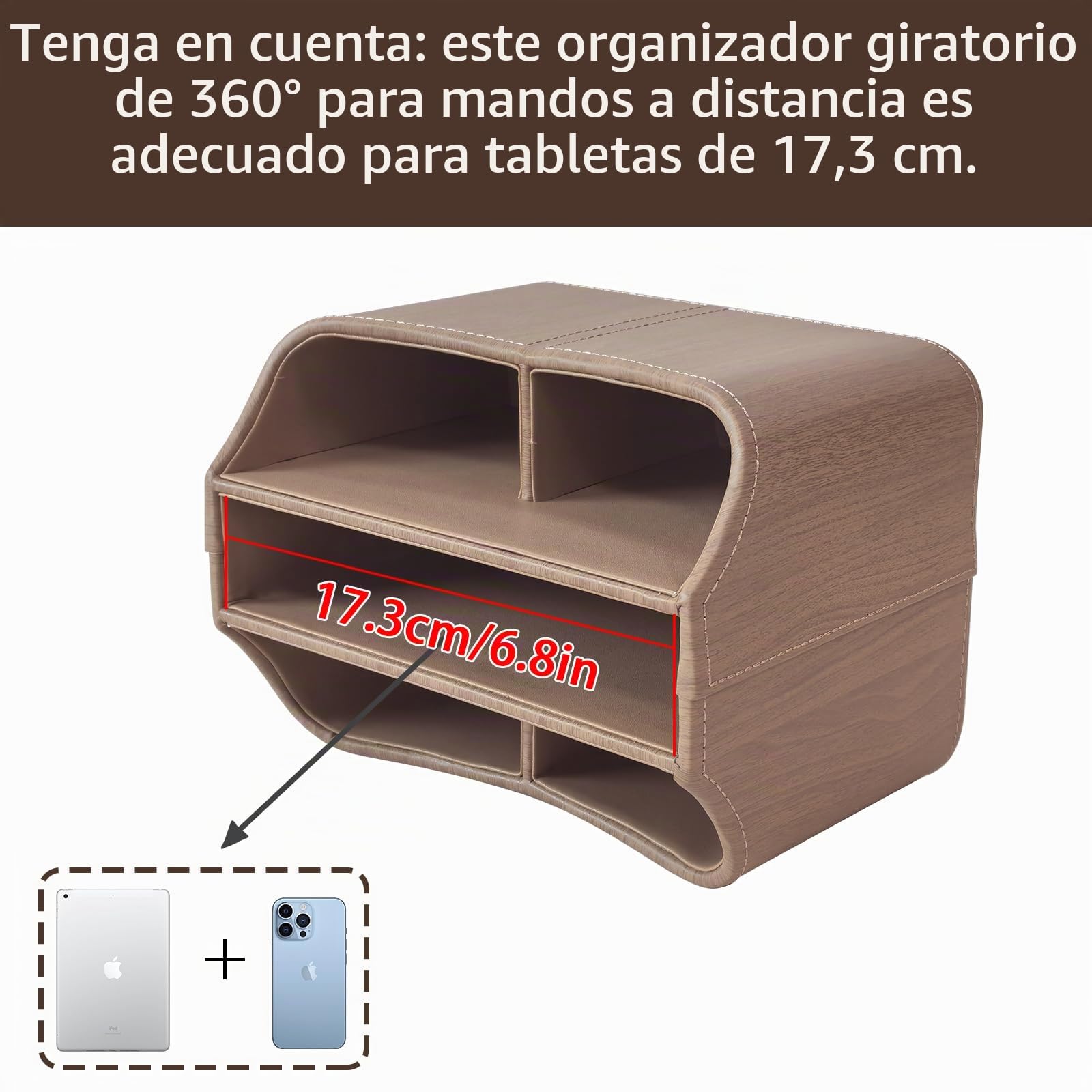 Soporte de piel sintética para control remoto con 5 compartimentos, organizador de suministros de escritorio giratorio de 360 grados para bolígrafos, control de TV, teléfono, mini iPad, gafas,
