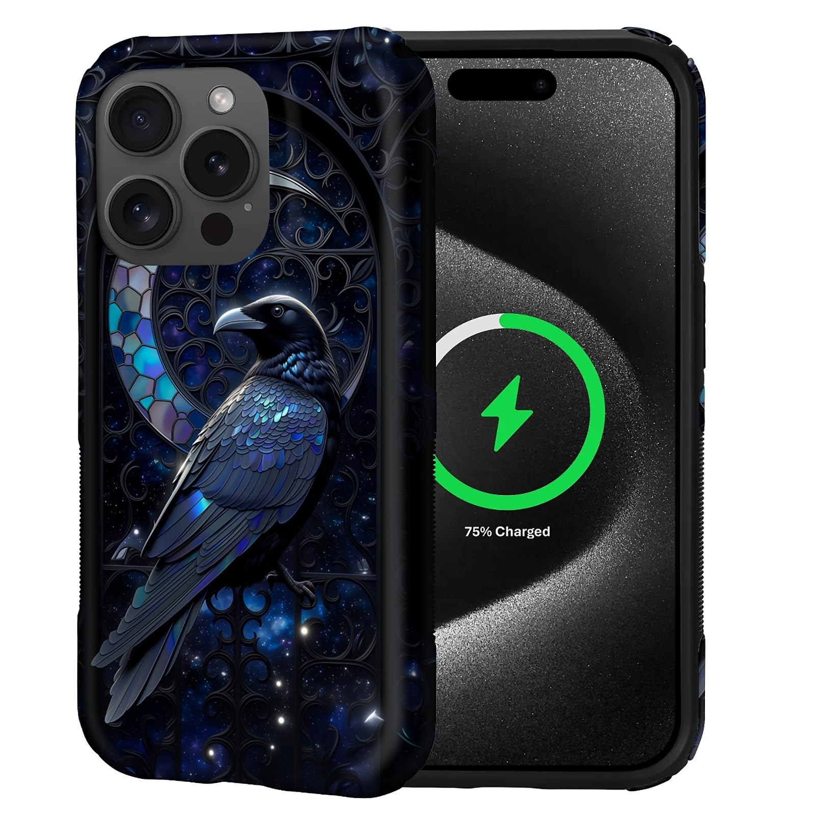 Coque antichoc iPhone 15 Pro silicone rigide vitrail corbeau - 8