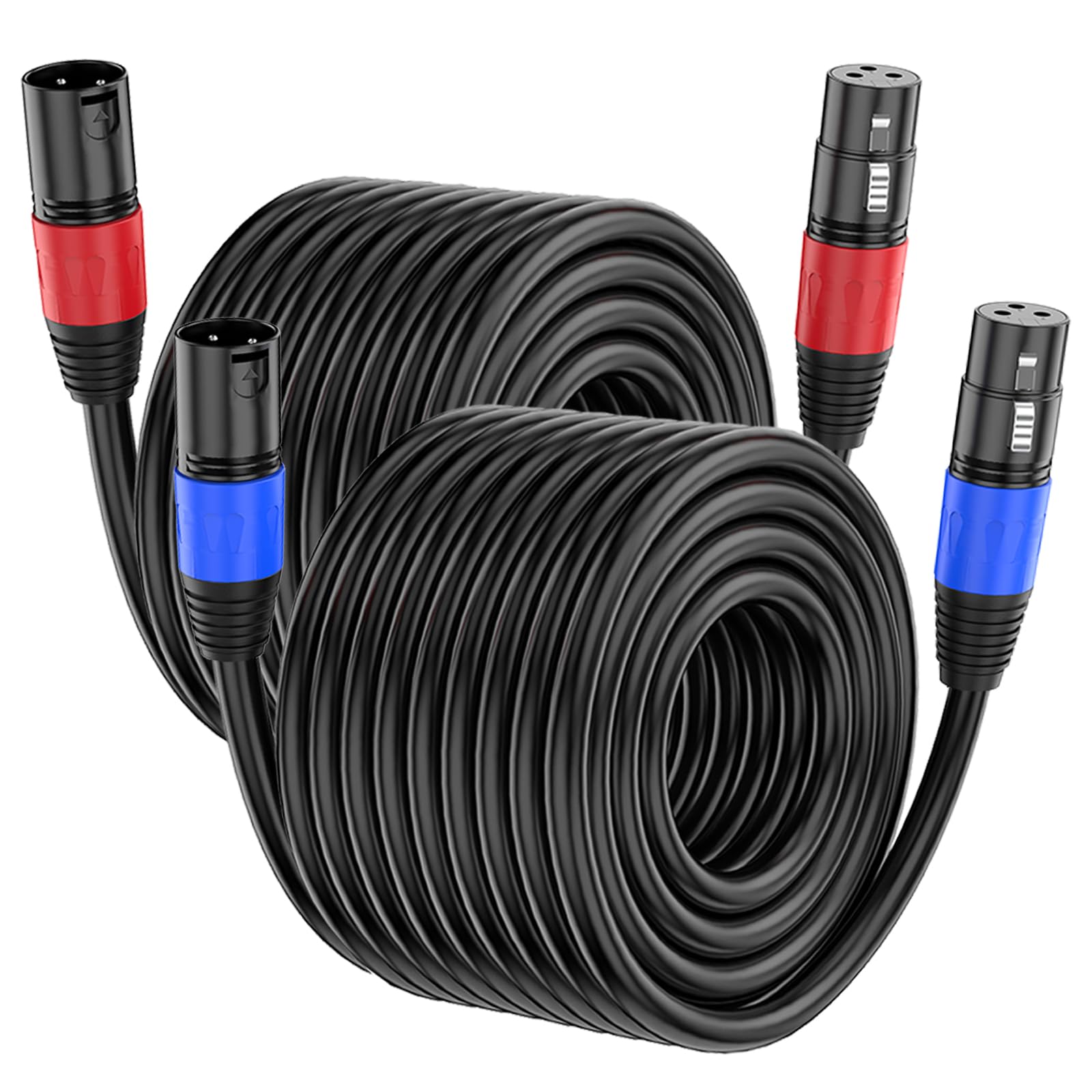 Jozzai XLR Cable 50ft 2 Packs - Premium Balanced Microphone Cable with 3-Pin XLR Male to Female Mic Speaker Cable, Black, Pure Copper and Plated