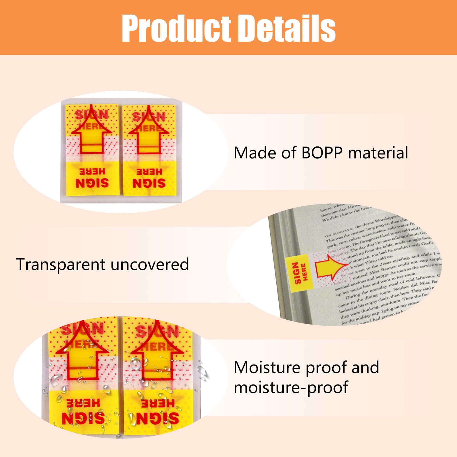 300Pcs Sign Here Index Tabs Stickers 50/Dispenser for Document Notebook Notarization Classify File 1inch Yellow Translucent Small Message Flags Arrow Sticky Page Marker for Office School Home Supplies - Image 2