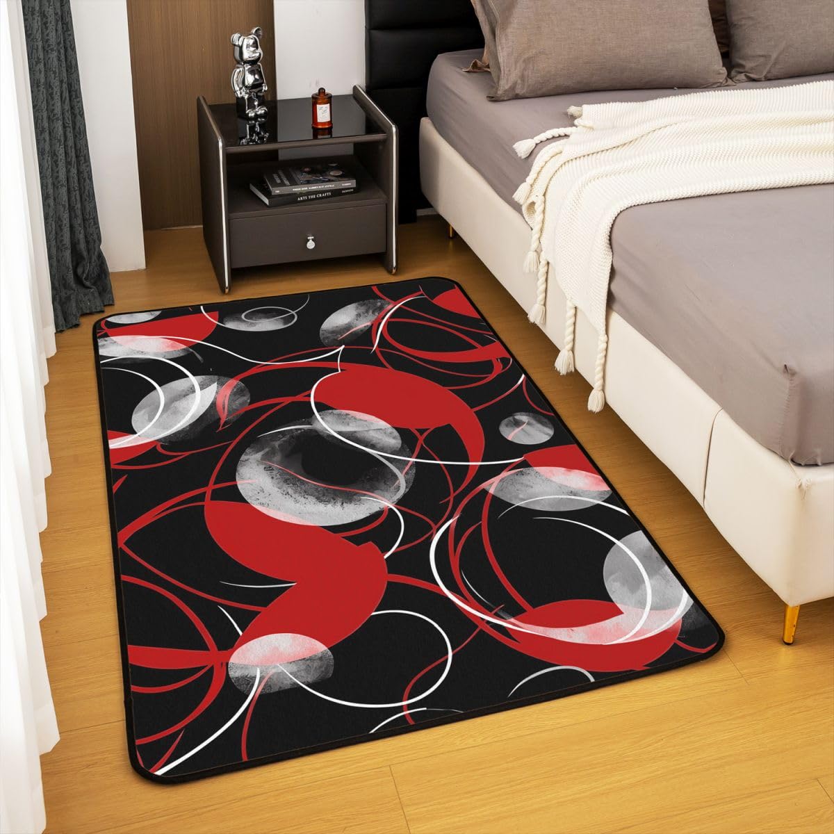 Loussiesd Tapis de Salon 100x150cm Rouge Noir Tapis Chambre Résumé Art Modernee Moderne,Doux,Lavable Géométrique Idéal pour Salon et Chambre Antidérapant