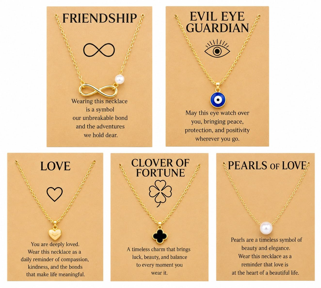 5 Pcs Pendant Necklace Set for Women | Infinity, Pearl, Evil Eye, Clover & Heart Charm Combo | Stylish Gift Jewellery for Girls-image-27