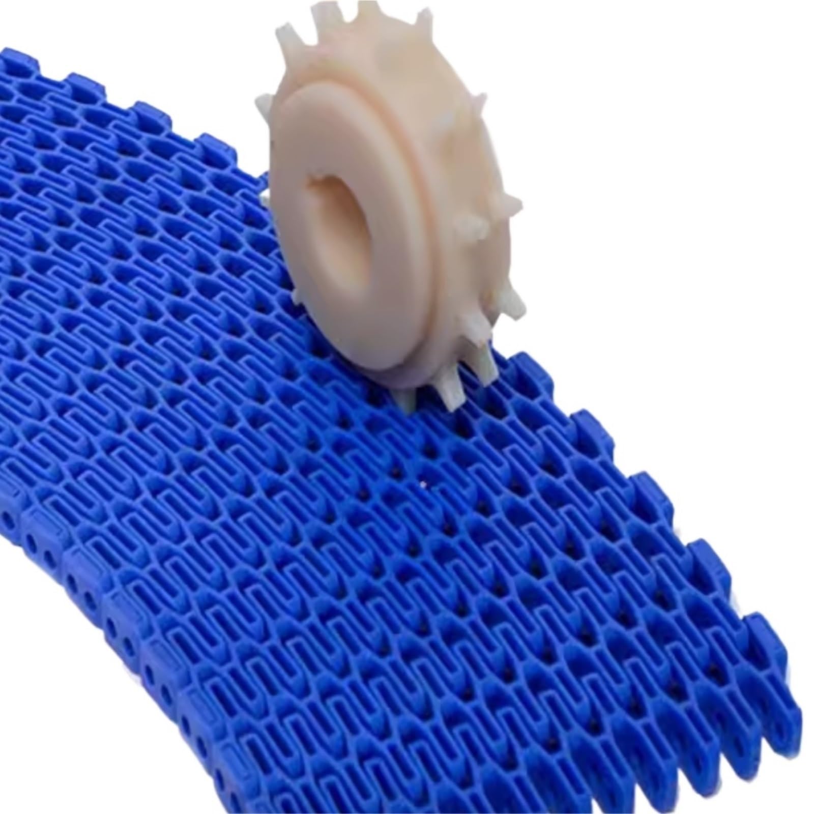 Convoyeur à chaîne en Maille Plastique 7100, Pas de 2 mètres, Largeur 304 mm, équipement Nettoyage qualité Alimentaire Pom, Montage dédiée