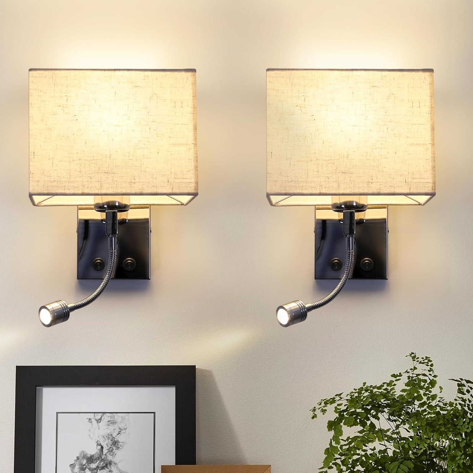 ZMH 2pcs LED Lampada da Parete per Interni Camera da Letto e Soggiorno - Lampada da Lettura con Braccio Flessibile Girevole E27 per Tessuto - Luce di Lettura per Hotel
