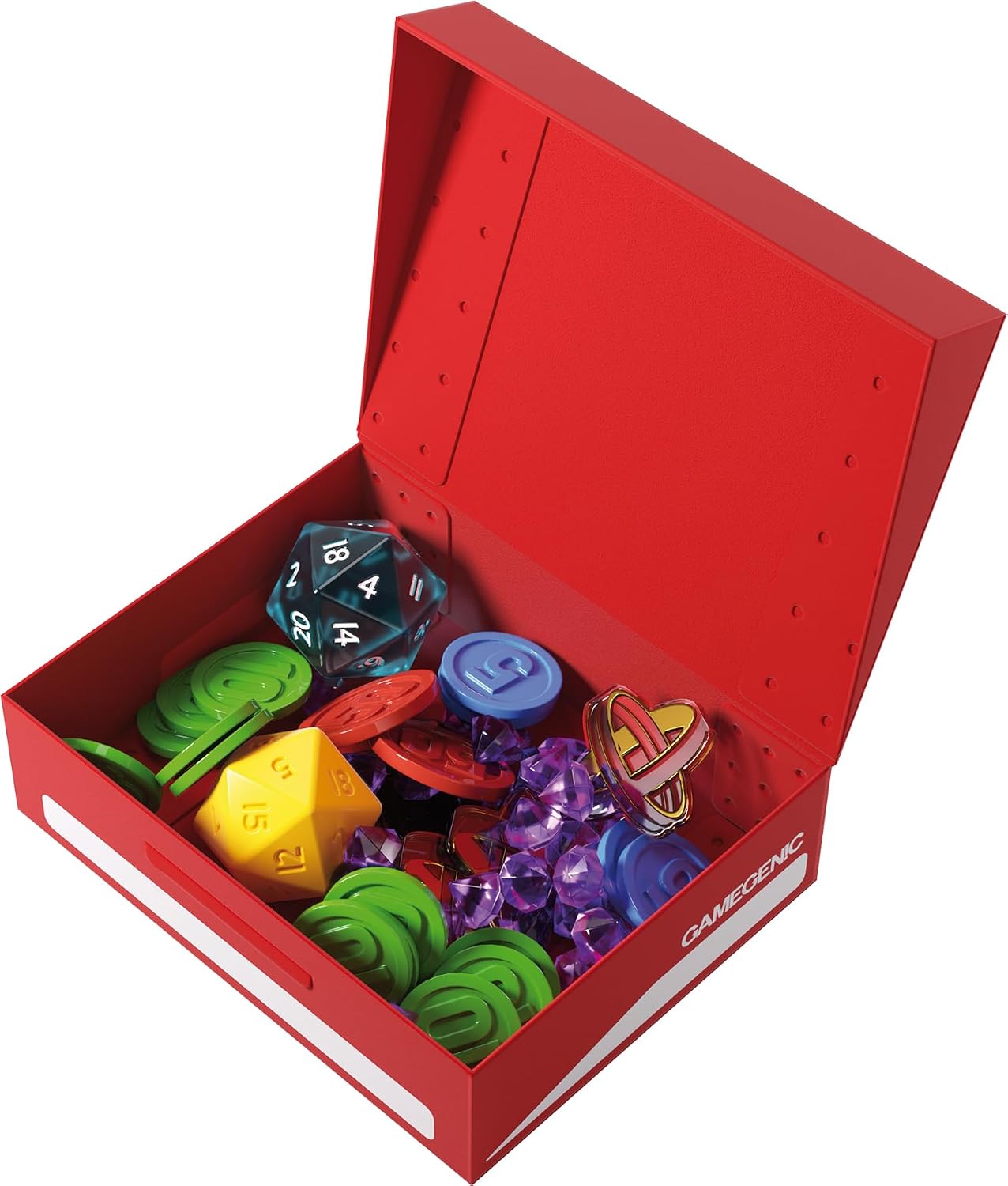 Gamegenic Token Holder | Protect and Store Game Tokens | Durable Storage Box for Tokens, Dice, Cards and other Game Accessories | Compatible with Board Games, LCG and TCGs | Red Color | Made
