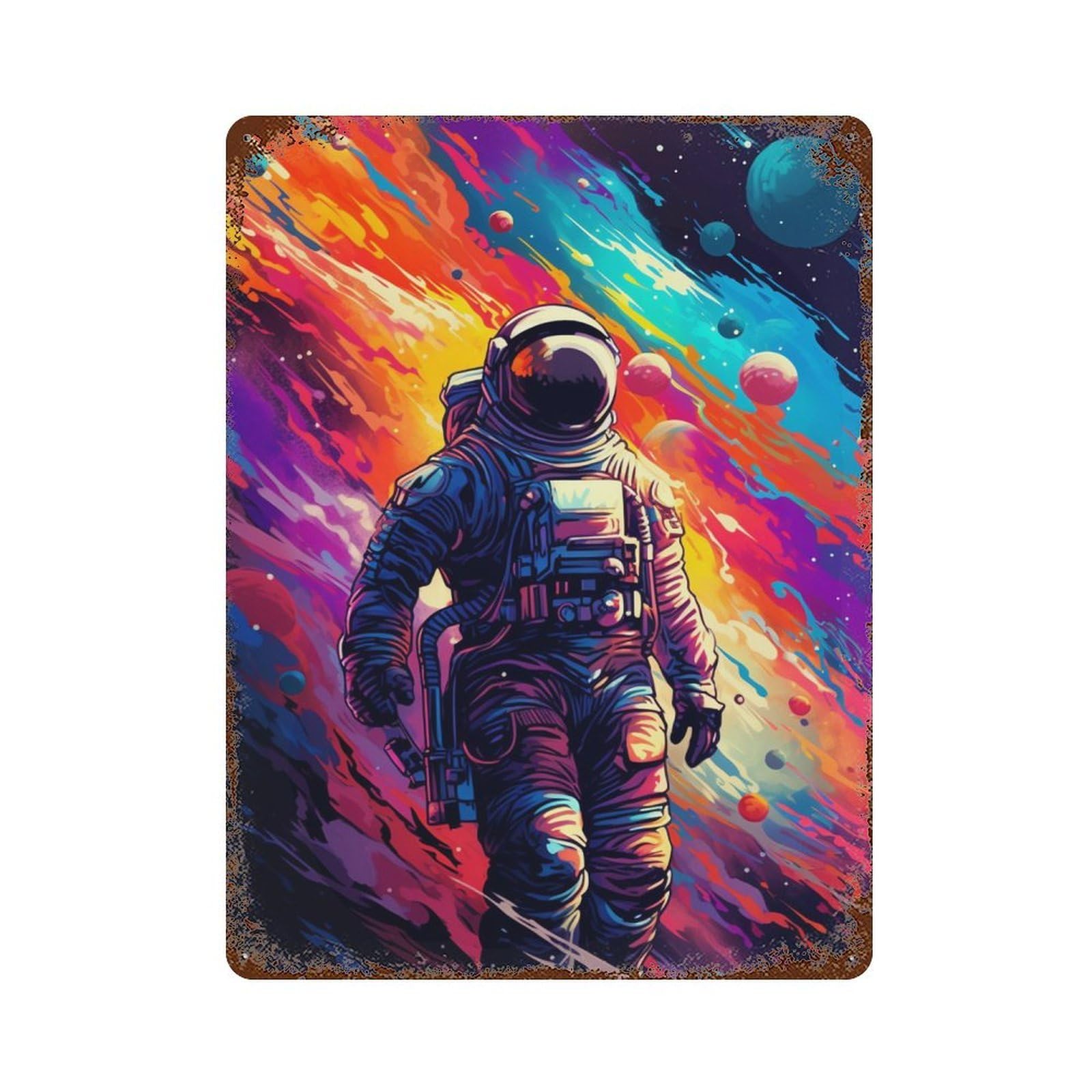 Cosmic Astronaut Adventure Retro Metal Sign 15.7"x11.8", Novelty Wall Decor for Farmhouse, Kitchen And Entryway Decor