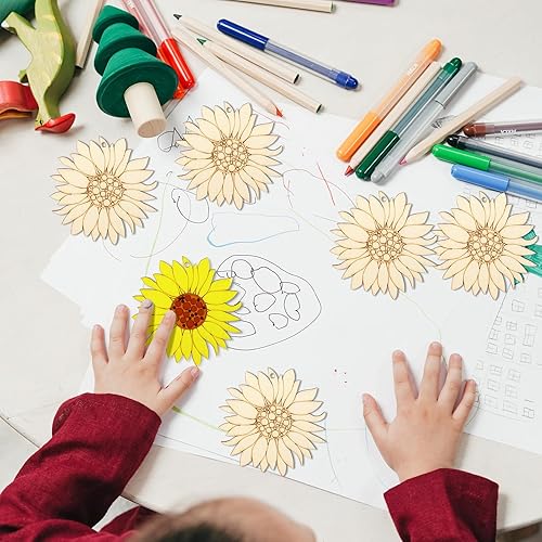 Miniatura 8 de EXCEART 10 piezas de recortes de madera sin terminar con diseño de girasol, letrero inspirador para pared, porche, adornos artísticos pequeños para