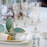 Vista 5 de 100 copas de champán de plástico desechables Copas de champán de plástico con purpurina dorada para fiestas Vasos de plástico con purpurina dorada