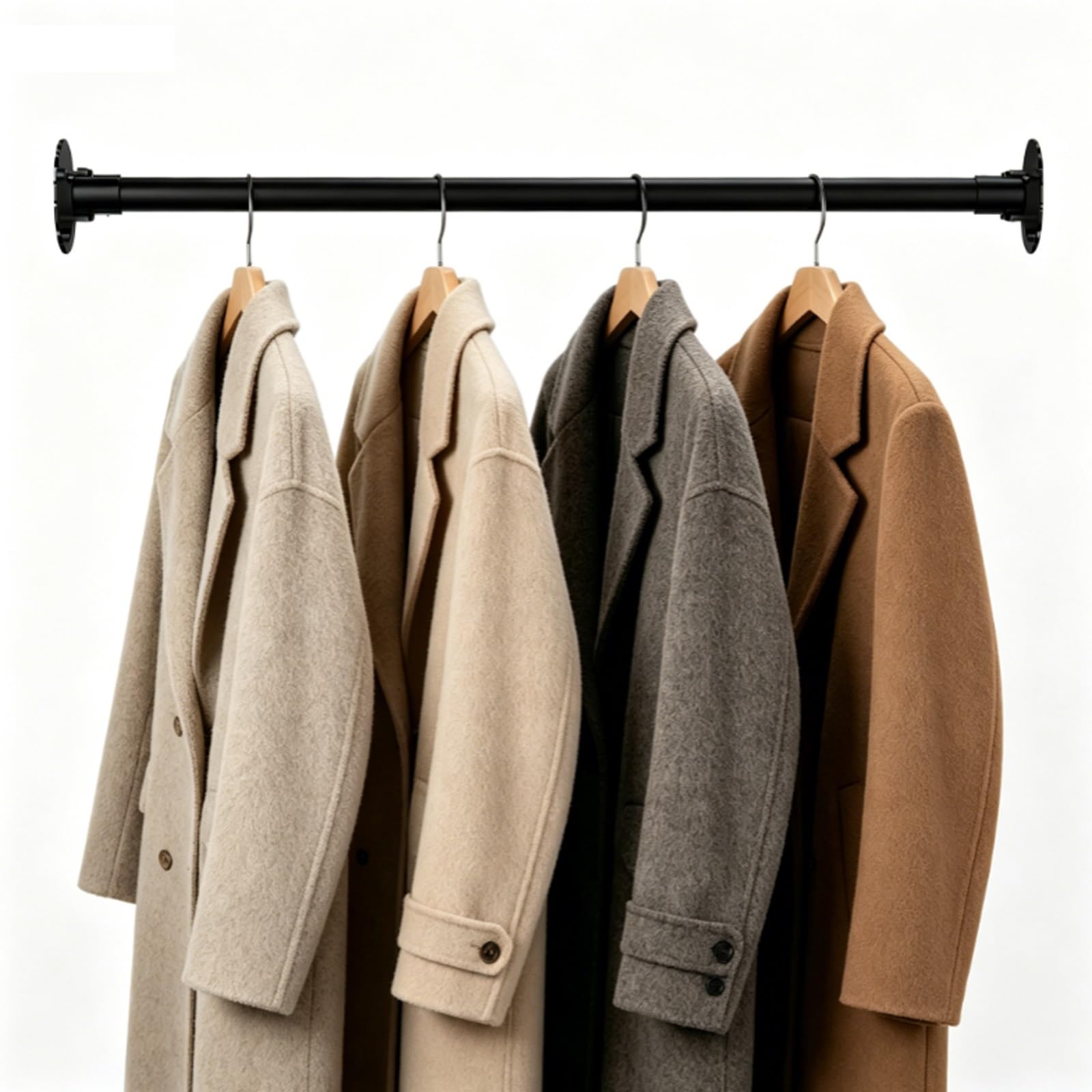CHZFFD wardrobe rails and fittings Extendable Long Closet Rod, Home Hotel Dormitory Garment Bar Clothes Rail, Space-Saving Garderobe Pole for Hanging Coats/Skirts/Shirts(Black,75-115cm(2.5-3.8ft))