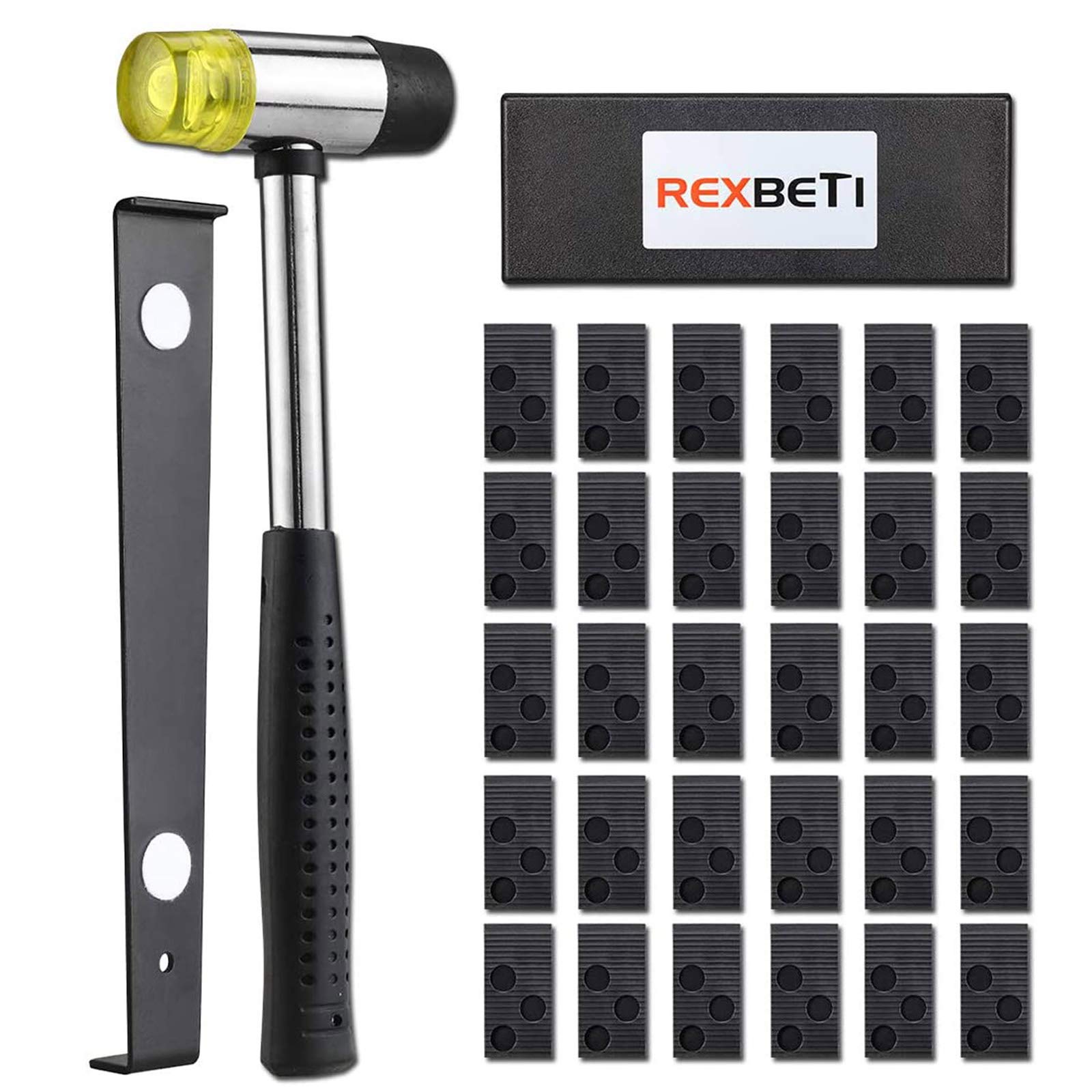 REXBETI Laminate Wood Flooring Installation Kit with 30 Spacers, Upgraded Tapping Block, Pull Bar and Mallet(Black)
