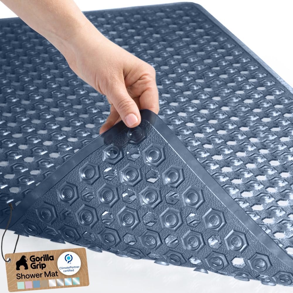 GORILLA GRIP Bath Tub Shower Mat, Bathtub Floor Liner, 35x16 Clear Navy
