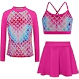 Girls Swimsuit Long Sleeve Swim Shirt 3 Piece Rash Guard for Girls Bathing Suit with Boyshorts