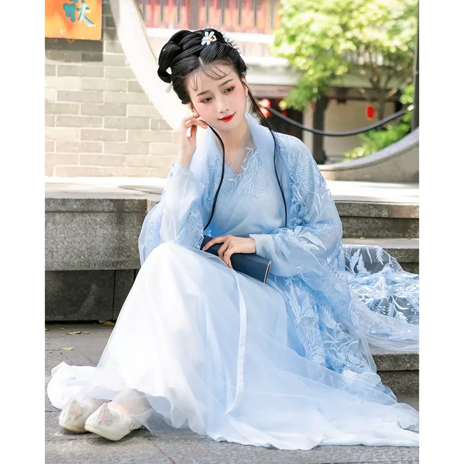 sachin and babi light blue dress HYCLAM hanfu Chinese Style Flowy Fairy Dress Women's Hanfu Skirt Dance  Costumes Halloween Christmas Cosplay Costume (Color : Blue, Size : XS) :