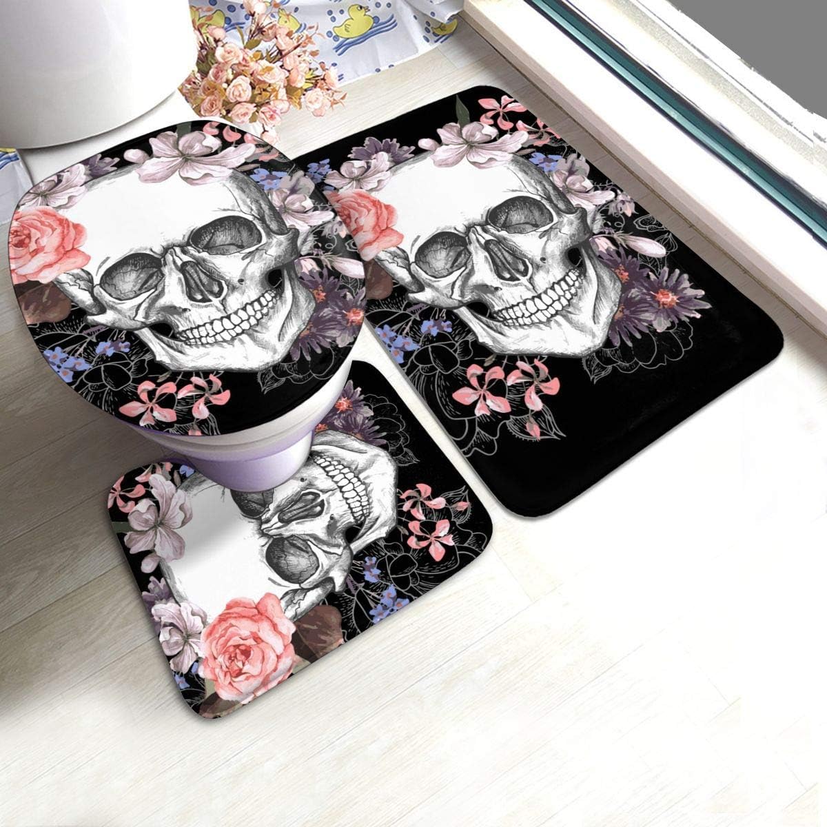 3-teiliges Badezimmerteppich-Set Mit Leuchtturm-Druck - Badteppiche & WC-Vorleger