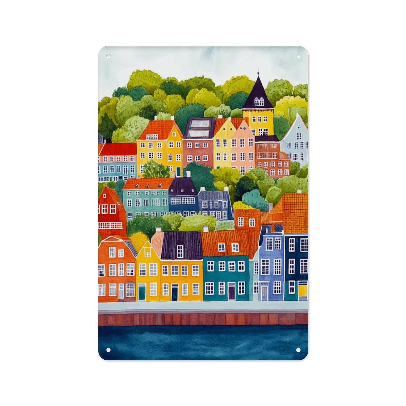 peiyeety Metal Tin Sign Aarhus Denmark Travel Poster Wall Decor Aarhus Scenery Wall Sticker Home Decor Danish City Gift Art Enthusiast 8 X 12 Inch