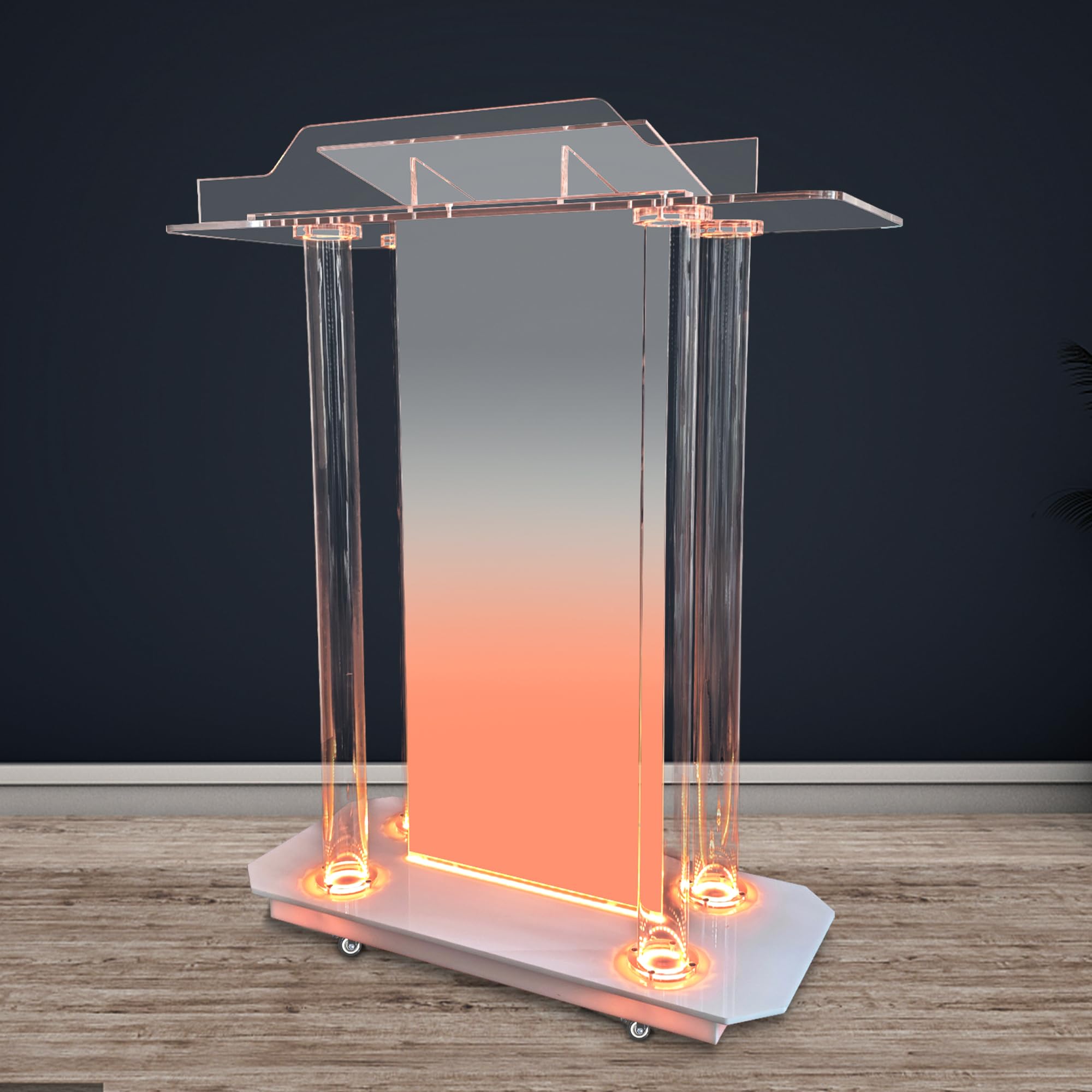 Amazon.com: 46" Personalized Acrylic Podium for Churches with LED Lights, Transparent Church Pulpit with Wheels, Custom Acrylic Lectern with Incline Reading Platform for Church Wedding Concert Speech - Common : Office Products