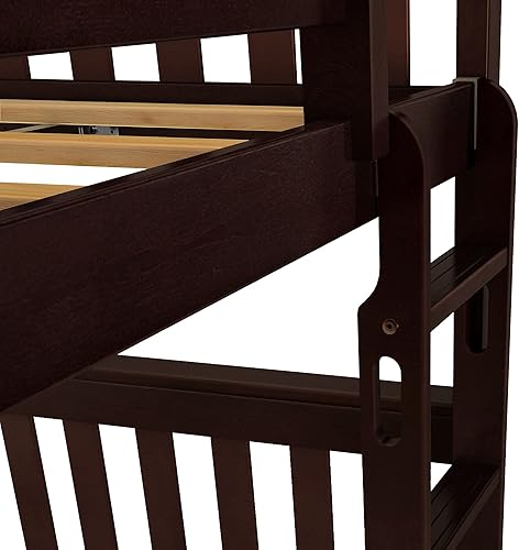 Miniatura 60 de Max & Lily - Litera de tamaño individual sobre matrimonial con escalera, base de cama de madera maciza para niños, barandillas de seguridad de 14
