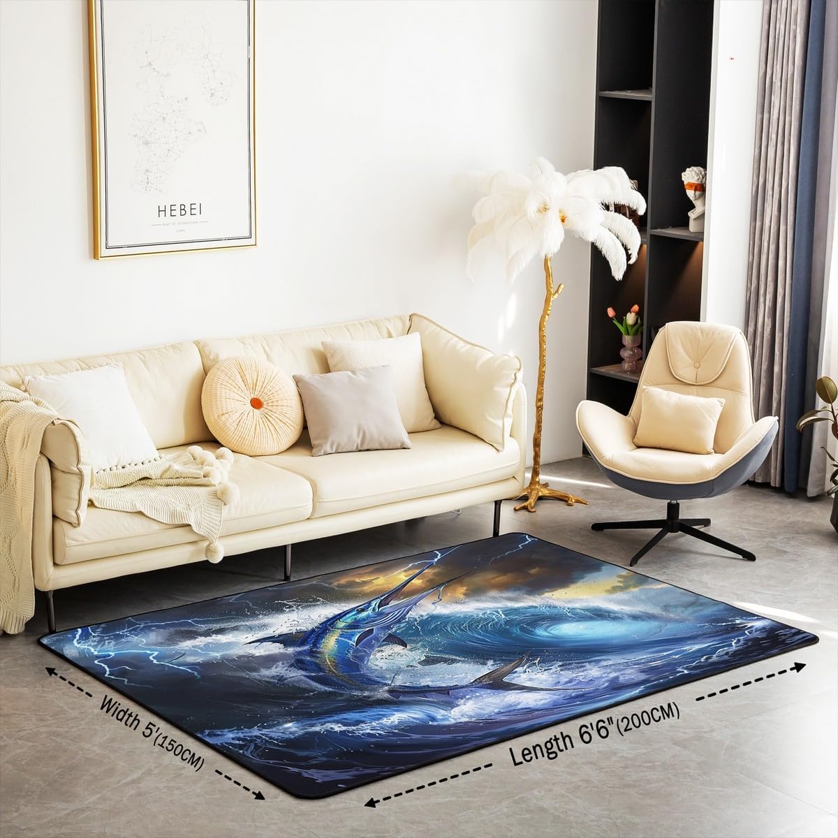 Feelyou Kids Marlin Swordfish Living Room Rugs Area Rug 5x7 Ocean Accent Rug Fishing Accent Rug Sealife Decorative Carpet Decor