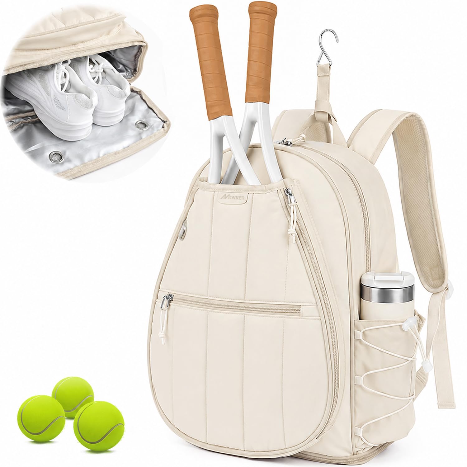 Movker Tennis Bag Backpack for Women Quilted Shoe Compartment Fence Hook โ image 1