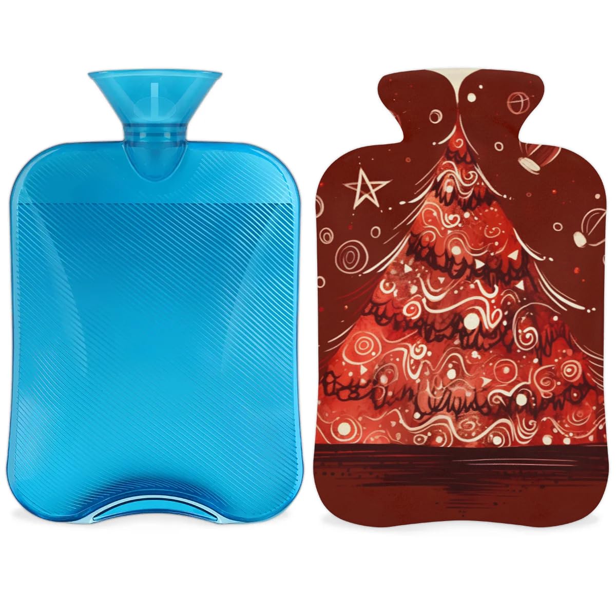 Hot Water Bottle with Soft Cover,2L Colorful Christmas Tree Hot Water Bag for Hot and Cold Compress, Hand Feet Warmer, Rubber Hot or Cold Water Bottle Halloween Christmas Decorations