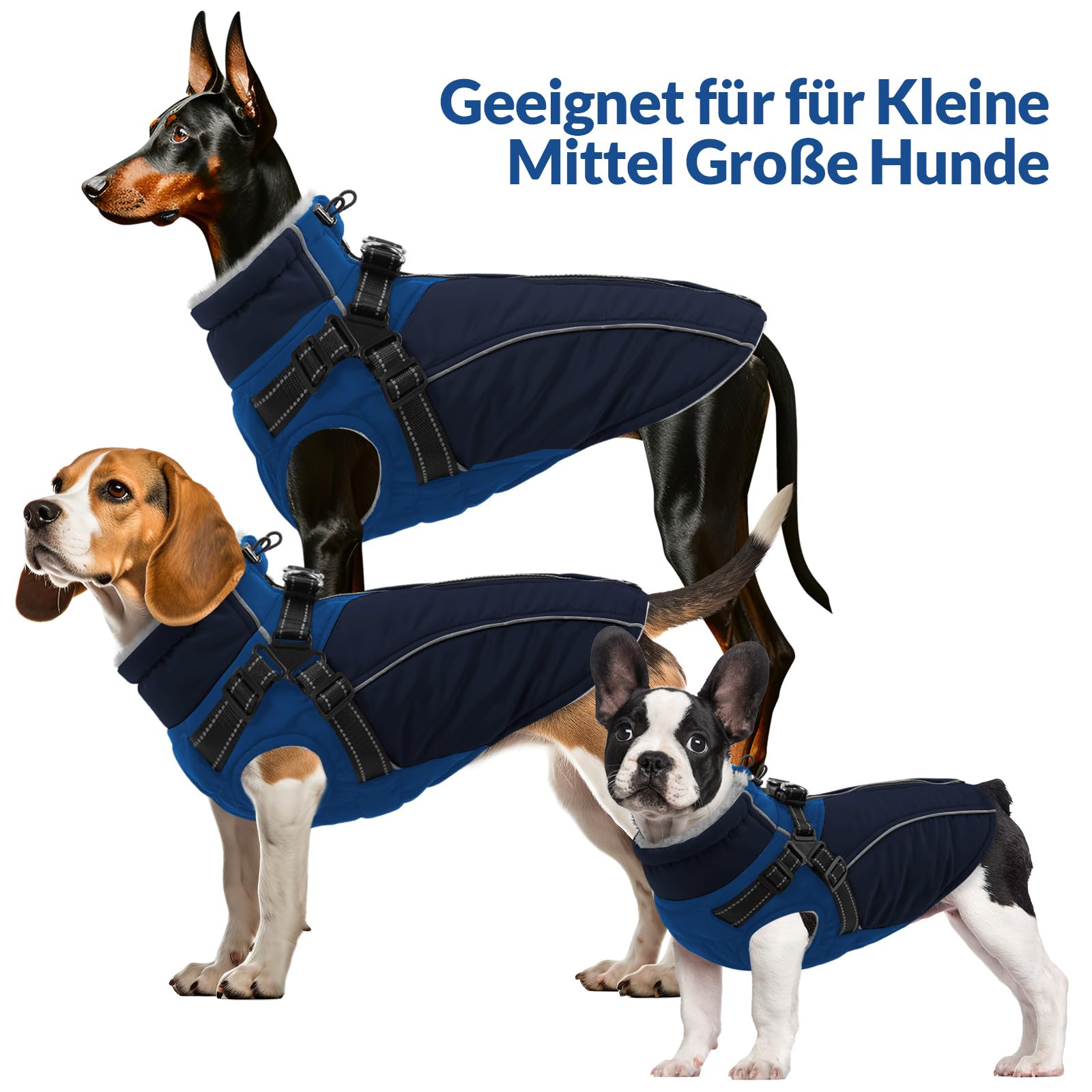 KONVINIT Hundemantel mit Geschirr für große Hunde wie Deutscher Schäferhund, Labrador, Wasserdichter Wintermantel mit Fleecefutter und Reflektoren