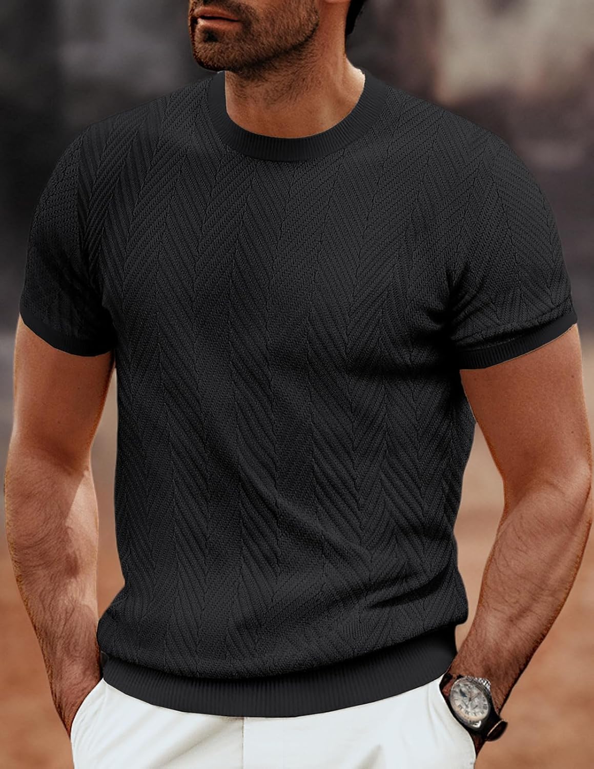 PJ PAUL JONES Men's Short Sleeve Knit T-Shirts Casual Crewneck Solid Texture Knit Shirt - Image 8