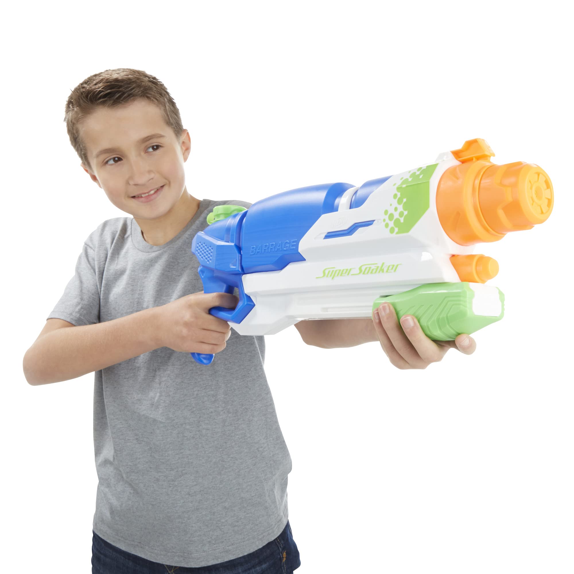 Super Soaker Barrage pistolet na wodę, trzy tryby natryskiwania, zasięg do 11,5 m, ogromny zbiornik na wodę 2,4 l, łatwe napełnianie